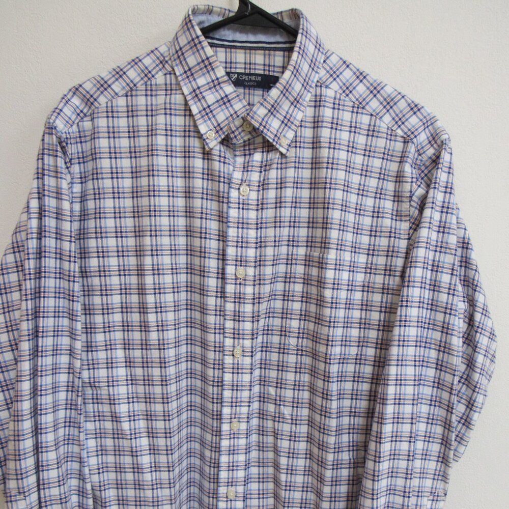 Cremieux Classics Blue/Orange Plaid Long‎ Sleeve Flip-Cuff Shirt Large